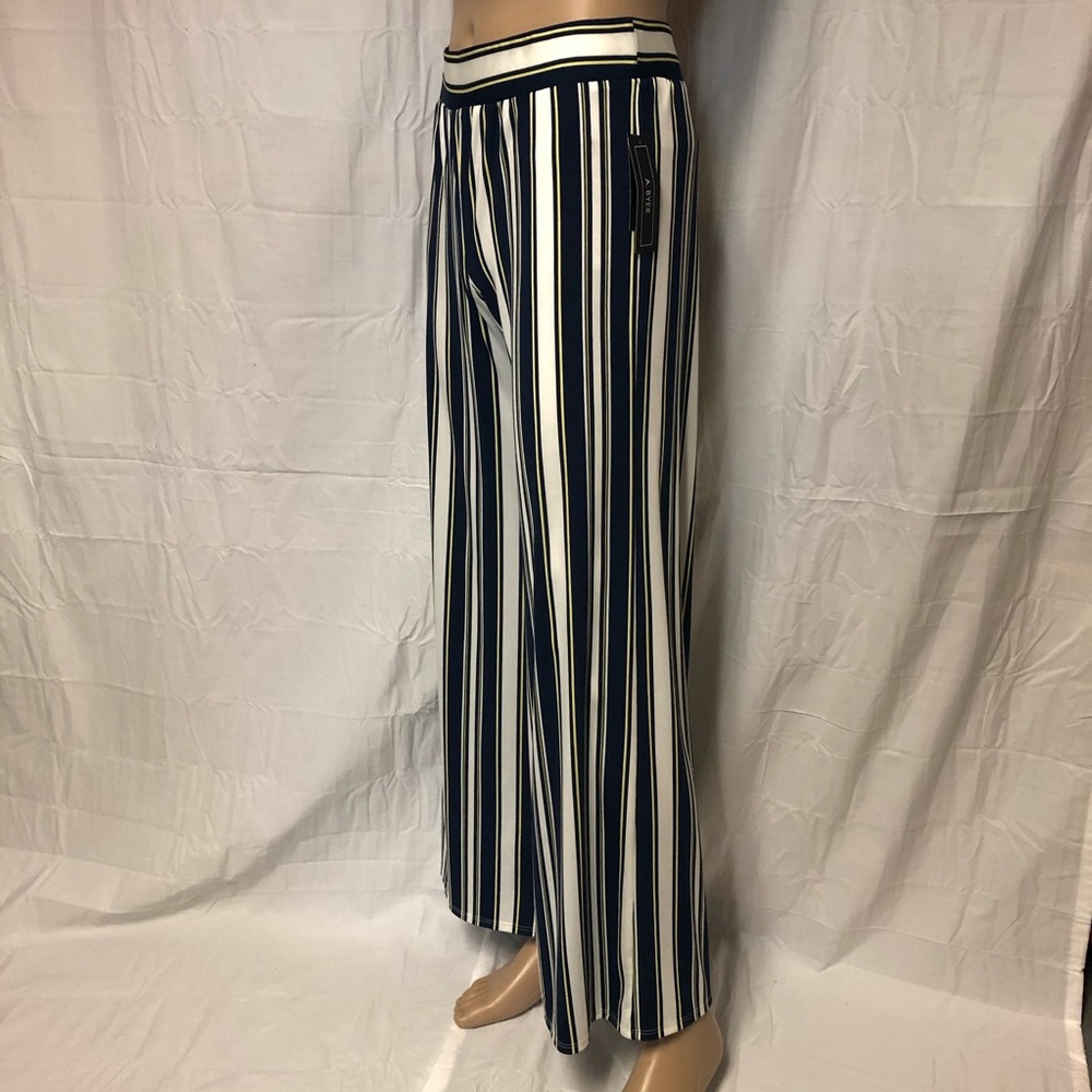 NEW A. Byer Navy Blue Yellow & White Striped Pants - Picture 3 of 13